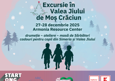 Excursie in Valea Jiului, de Mos Craciun Start ONG Armonia afis informare actiune proiect