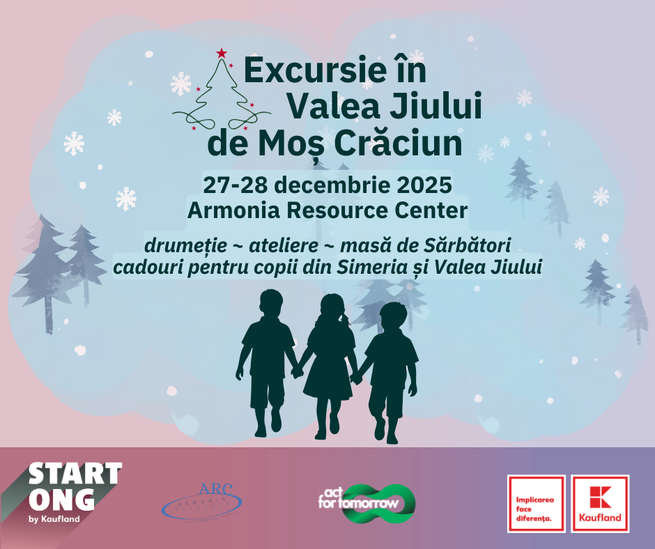 Excursie in Valea Jiului, de Mos Craciun Start ONG Armonia afis informare actiune proiect